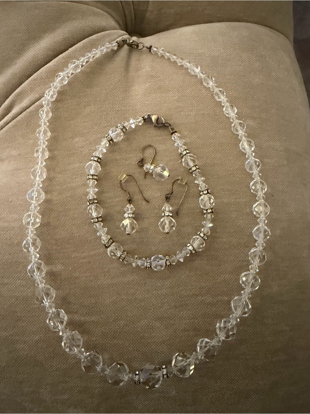 Clear Crystal Beaded Necklace Bracelet and Earring Set